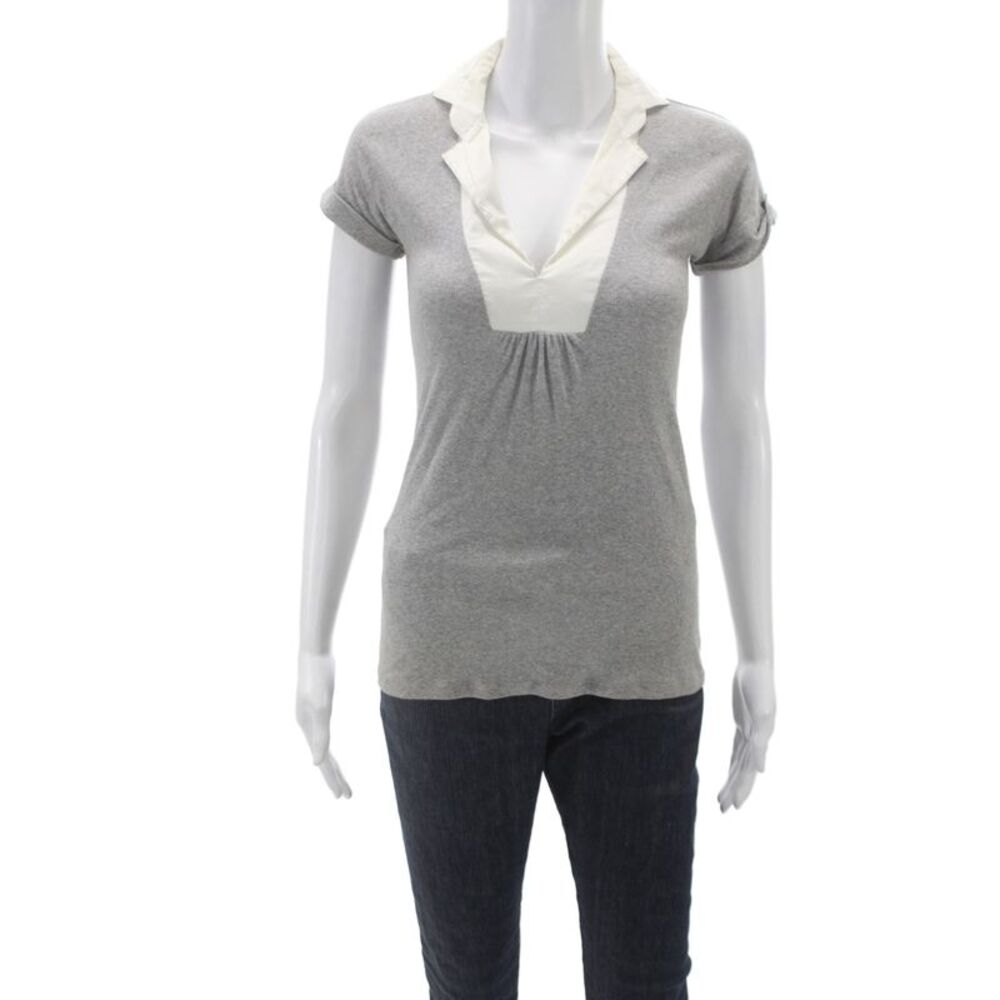 Brunello Cucinelli Womens Collared Gray Cotton T-Shirt Short Sleeve Size S